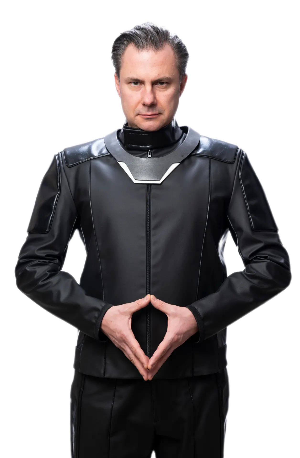 Portrait of Dimitar Uzunov in a futuristic black suit